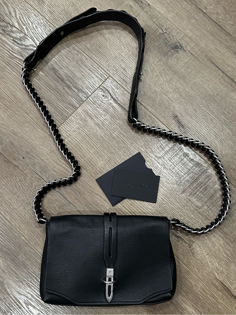 rag & bone Black Pebbled Leather Crossbody with Silver Chain